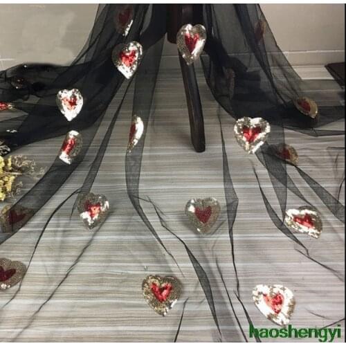 2019 new love sequin embroidery mesh fabric