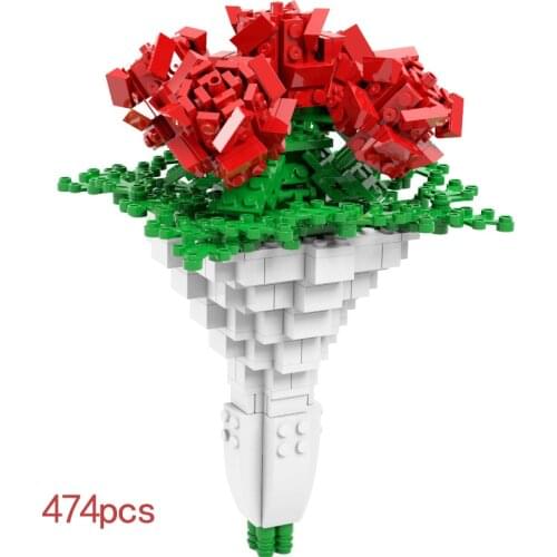 2021 Technic Creator Rose Flower Bouquet Building Blocks Splicing Small Particles Bricks Toys for Valentines Day Gift