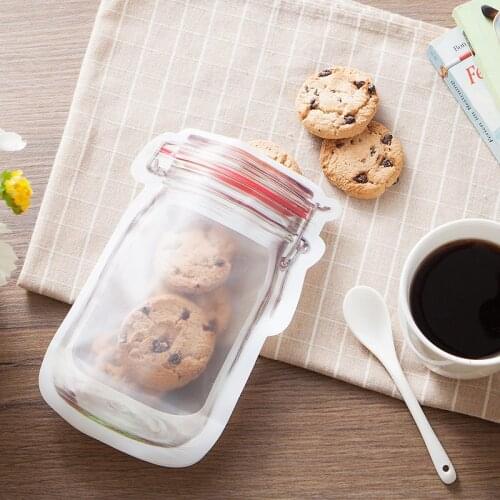 300PCS/LOT Mason Jar Shaped Food Container Plastic Bag Clear Mason Bottle Modeling Zippers Storage Snacks Plastic Box Wholesale