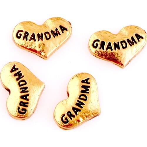 40pcs F1074 Heart Golden GRANDMA letters Floating charms Zinc Alloy Suitable for Floating Locket DIY Jewelry Pendant Necklace