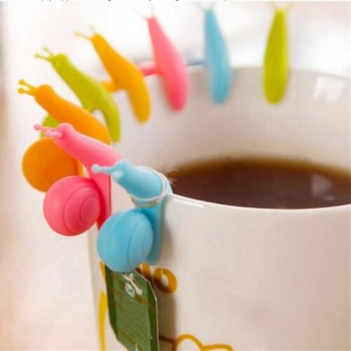 6pcs Colorful Silicone Small Snail Recognizer Device Tea Infuser Cup Tea Bag Hanging Clip Label Cooking Tools Color Random