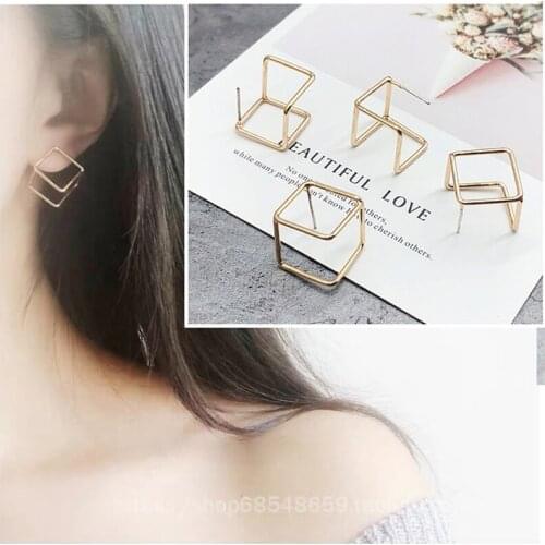 Earring accessories three-dimensional geometric square 925 silver needle stud earrings DIY earring materials