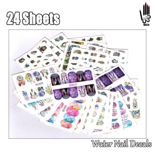 Nail Art 24Sheets/Lot Full Cover Violet Dream Catcher OWL Nail Water Sticker Decal For Nail 24BN311