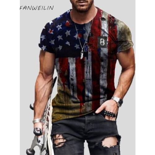 American Flag Pattern T-Shirt Short Sleeve Summer Fashion T-Shirt HaraJUKU Loose O-Neck T-Shirt 110-6XL