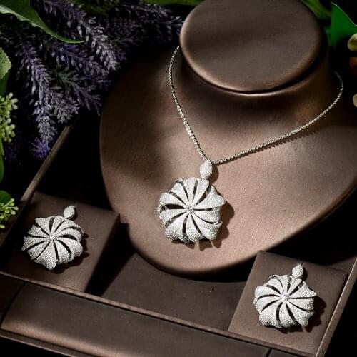 HIBRIDE Trendy 2PCS Necklace Earring Jewelry Set For Women Wedding Party Full Zircon Dubai Bridal jewelry Set Gift bijoux N-1882