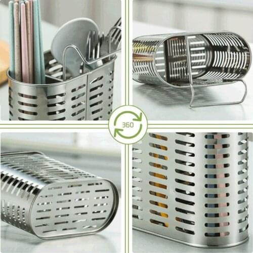 K5DC Stainless Steel Cutlery Holder Drainer Storage Spoon Fork Chopsticks Organizer Rack Hook Kitchen Tools