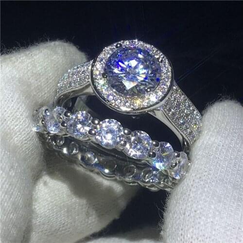 Solitaire Promise Jewelry 925 Sterling silver ring 2ct 5A Cz Sona Stone Engagement Wedding Band Rings for Women Bridal Sets