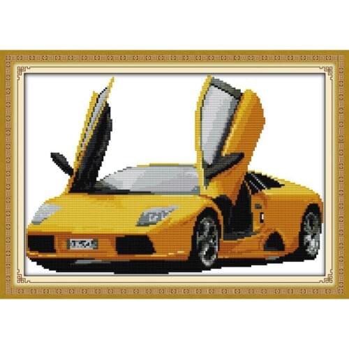 Joy Sunday Lamborghini Counted Cross Stitch Kits 11&14CTCross Stitch Embroidery Needlework Sets for Home Decor Handmade DIY Gift