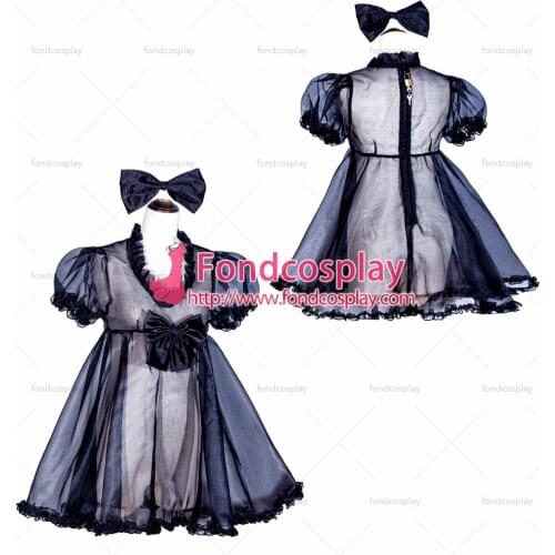 French Sissy Maid Lockable black Organza Dress Uniform Cosplay Costume Tailor-made[G4030]