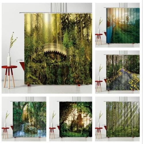 Landscape Shower Curtain Set Forest Flower Bridge Xiaohe Household Bathroom Bathtub Decoration Waterproof Polyester Fabric