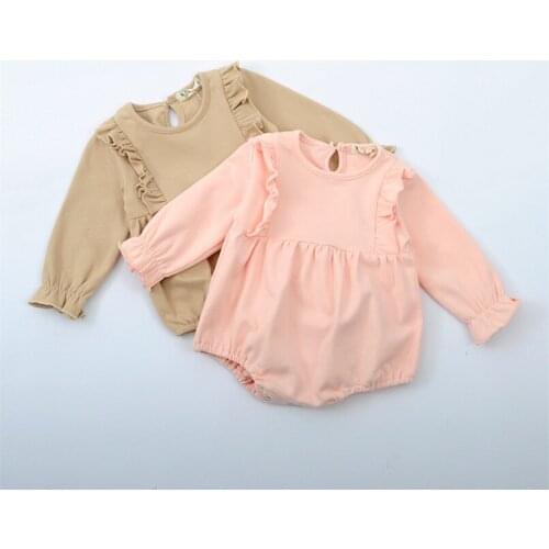 FEERIJT Baby Girls Sweet Bodysuits 2019 Spring Long Sleeve Cotton Outwear for Infant Girls Fold One-piece Suit for Newborn Girls