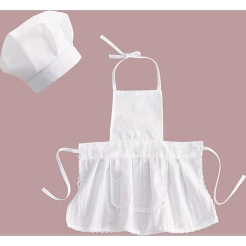Cute Baby Chef Apron&Hat For Kids Costumes Cotton Blended Chef Baby White Cook Costume Photos Photography Prop Newborn Hat Apron
