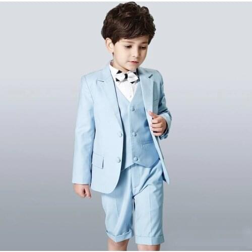 2021 Summer Light Blue Boy Suits With Short Pants Costume Homme Men Suits Tuxedos Wedding Groom 3 Pcs Prom Slim Fit Kid Suits