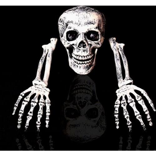 Halloween Haunted Skull House Realistic Bones Head And Hands Set Props Graveyard Scene Cosplay DIY Horror Party Ornaments Decor