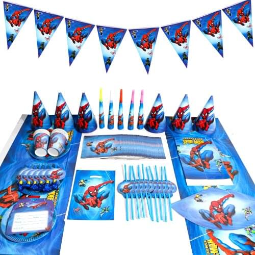 Hot Sale 106pcs Spiderman Theme Kids Favor Birthday Party Disposable Tableware Decoration Supplies