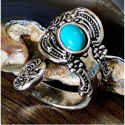 Oval Turquoises Carved Adjustable Rings for Women Jewelry