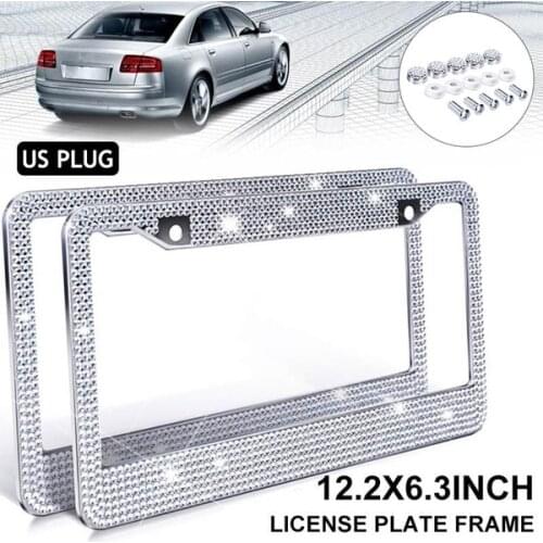 Bling Crystal License Plate Frame Women Luxury Handcrafted Rhinestone Car Frame Plate with Ignition Button Fit for US Model