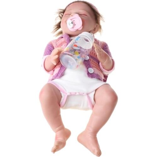 18'' Realistic Dolls, Vinyl Sleeping Dolls with Bottle, Stuffed Animals and Infant Nourishing Accessories, Realistic Life GXMB