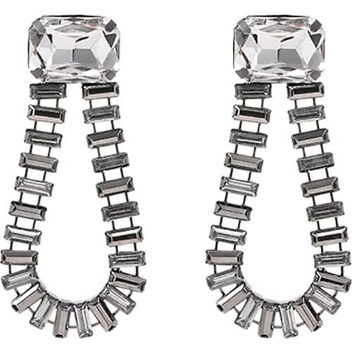 ZHINI Luxury Shining Crystal Drop Earrings for Women Geometric Ellipse Rhinestone Dangle Earring Wedding Fashion Jewelry brincos