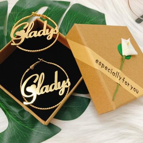 Nameplate Earrings Custom Hoop Earrings Custom Name Earrings Twist hoop earrings Personality Earrings Words for Friends