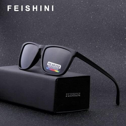 FEISHINI High Quality Mens EYEGlasses Black Vintage Fashion Diablo Rectangle UVB Sunglasses Women Polarized Brand Designer