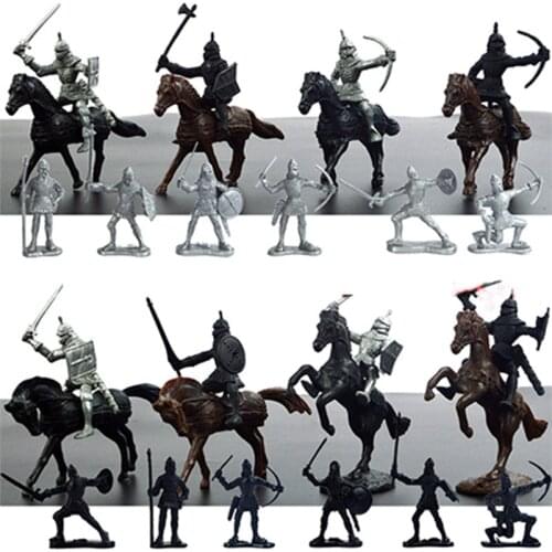 28Pcs/Set Military Soldier Toys Mini 8 Cavalry 12 Infantry 8 War Horse Weapons Model Figures Toys for Children Gifts