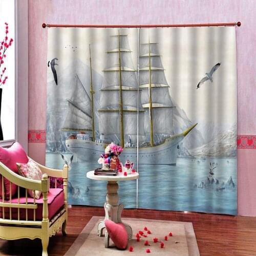 European style 3d blackout window Customize Sailing ship Haiou curtains for living room bedroom curtains home windows