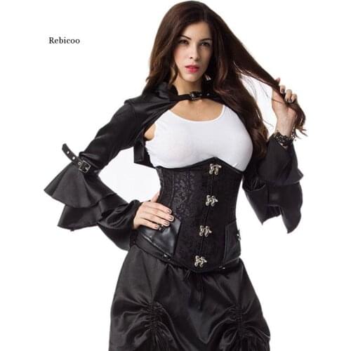 Black Short Steampunk Jacket Long Flare Sleeve Women Gothic Bolero Victorian Coat Vintage Goth Punk Corset Costume Accessories