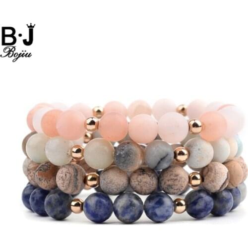 BOJIU 7 Kinds Real Natural River Stone Bracelets For Women Simple Elastic Round Beads Bracelet Gift Wholesale Dropshipping BC308