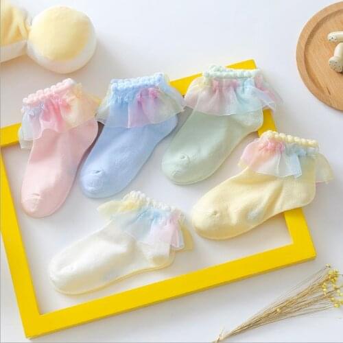 3M-5Y Kids Baby Girls Lace Socks Solid Color Lovely Princess Ruffle Short Socks Four Seasons Casual Ankle Socks for Toddler Girl
