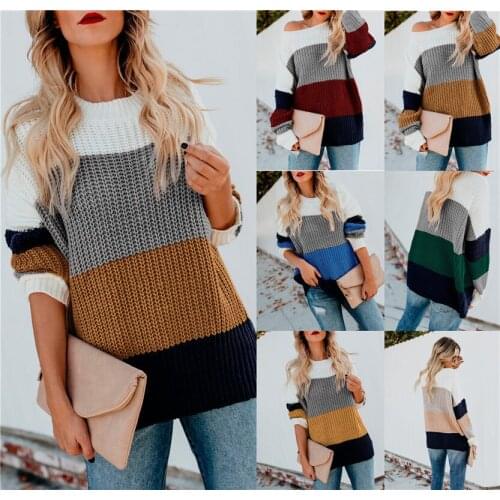 Women Striped Pullover Sweater 2021 Autumn Winter Female O Neck Long Sleeve Patchwork Vintage Sweater Jumper Plus Size Knit wear