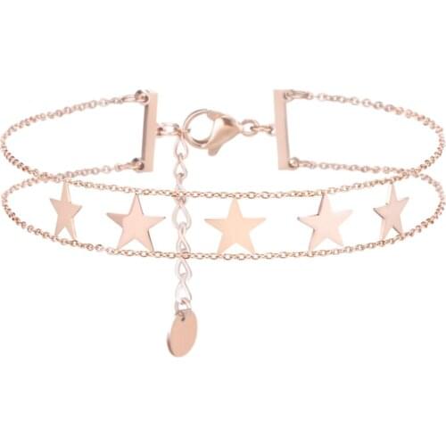 Womens Stainless Steel Stars Charms Double Chain Bracelet Never Fade Rose Gold Color Bohemia Jewelry for Hand New Arrival 2021