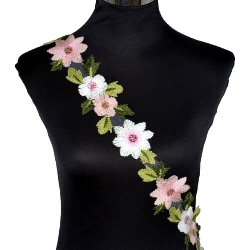 1 Yard Pretty Flower Wedding Ribbon Deco Fringe Lace Trim DIY Craft Chiffon Rose Lace Fabric NL193