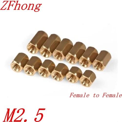 100pcs m2.5 brass spacer M2.5 x 5/6/7/8/10/11/12/14/15/16/18/20/25 Female To Female Brass Hex Standoff