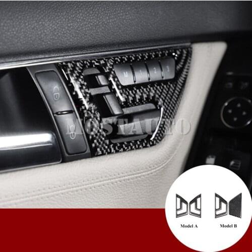 For Benz C Class W204 Carbon Fiber Seat Adjust Button Panel Trim Cover 2008-2013 2pcs Car Accessories Interior Car Decor