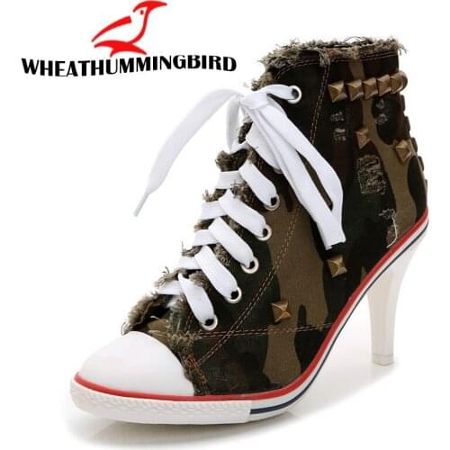 2018 popular Women shoes sequined high heels zapatos cowboy fashion sexy high heels ladies shoes women canvas rivet pumps MC-51