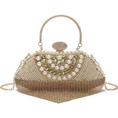 2019 new fashion diamond evening dinner bag rhinestone tassel shoulder chain bag female wild diagonal handbag small bag