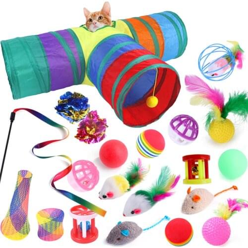 21 Cat Toys Funny Interactive Toys Tunnel Funny Cat Stick Feather Toy Plush Mouse Toy Plush Ball Toy Training Pet Accessories