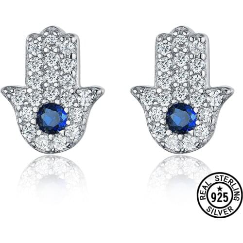 Dyson 925 Sterling Silver Earring Micro Pave Zircon Lucky Turkey Hamsa Hand Charm Stud Earrings For Women Statement Fine Jewelry