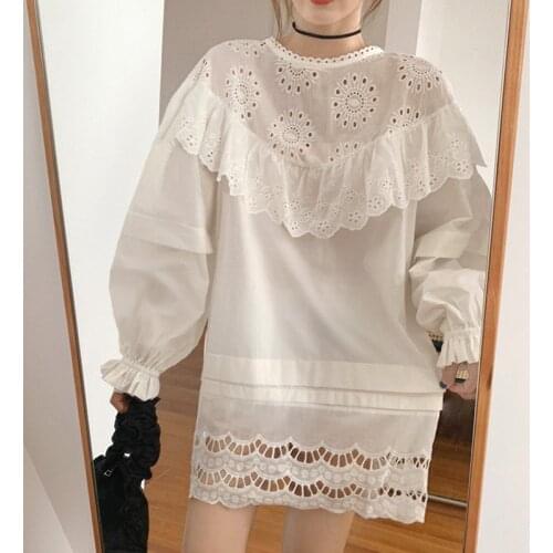 Lamtrip Lolita Princess Hollow Out White Ruffles Kawaii Dress 2021 Spring