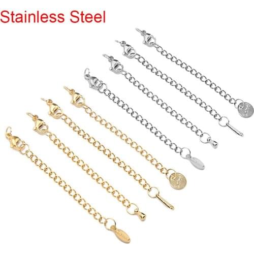 5pcs Stainless Steel Extender Chain For Necklace Golden Lobster Clasps Extension Extended Tail Chain DIY Bracelet Jewelry Making