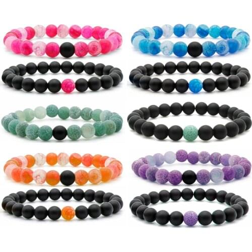 Chakra 8MM Weathered Agate Matte Natural Stone Yoga Bracelet Couple Women Men Friendship Stone Bracelet Set For Jewelry Gift