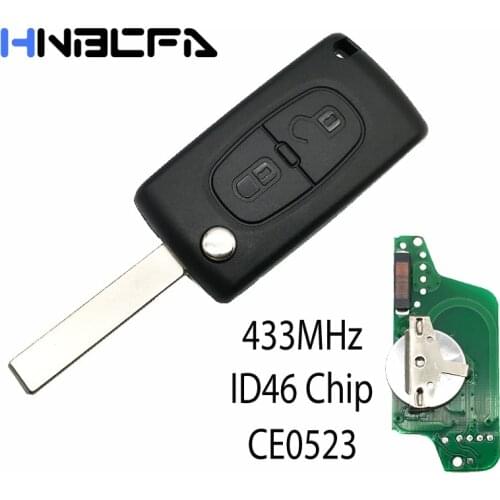 433Mhz ID46 PCF7941 Chip ASK For PEUGEOT 407 307 207 308 807 Complete Car Remote Key VA2/HU83 blade CE0523 2 Buttons