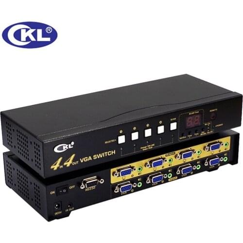 CKL-444R High-end VGA Switch Splitter Box with audio 4 in 4 out 2048*1536 450MHz for PC Monitor wih IR Remote RS232 Control