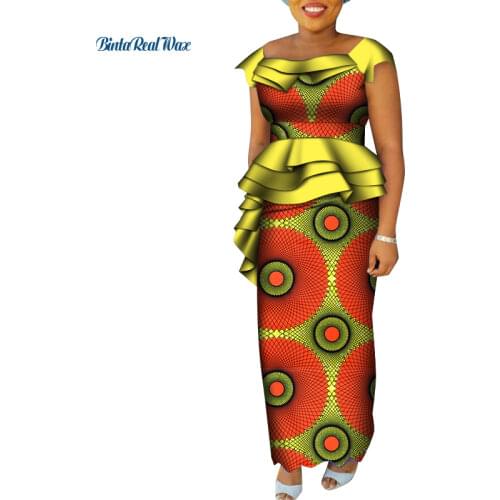 Vestidos African Print Dresses for Women Bazin Riche Long Mermaid Dress Traditional African Women Clothing Party Dresses WY8368