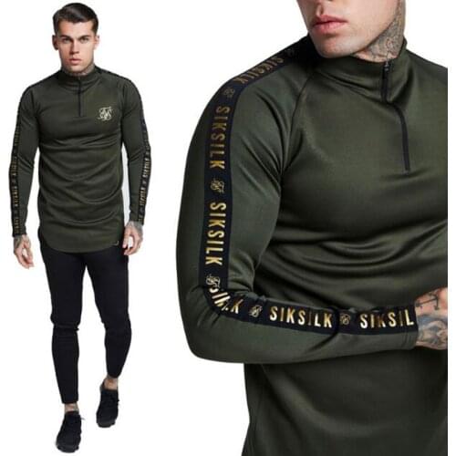 Spring and autumn new mens fashion casual long-sleeved T-shirt brand trend half zipper outdoor sports slim top