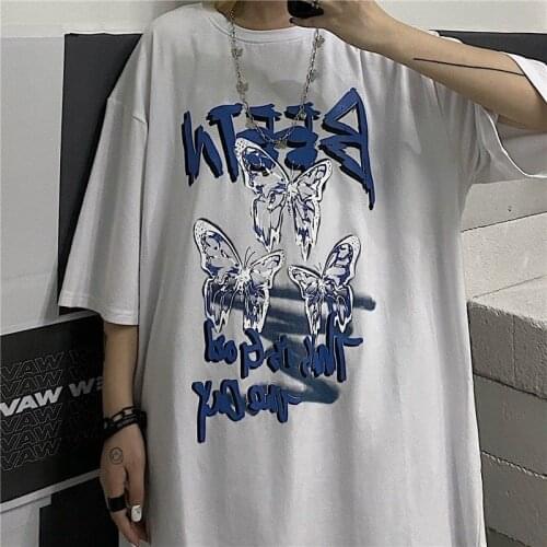 Girl Sweet Punk Cartoon T-shirt Women Summer Korean Japanese Harajuku Style Butterfly Print Short Sleeve Loose Student Tops Tees