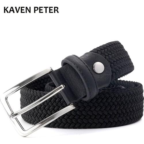 Hot Sales Men Woven Elastic Black Belt High Quality Belt Strap Black Color 1-3/8" or 35mm Wide Stretchy Waist Belt FreeShipping