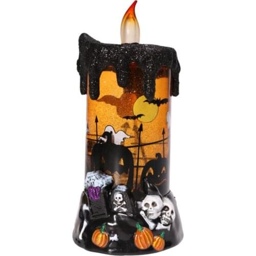 Halloween Flameless Candle Snow Globe Battery Spinning Water Lighted Tornado Lamp Snow Globe Halloween LED Candlesticks Decor