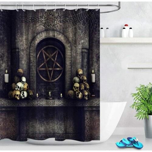 Halloween Satan Symbol Skulls Shower Curtain Bathroom Shower Curtain durable fabric accessories creative with 12 hooks 180X180CM